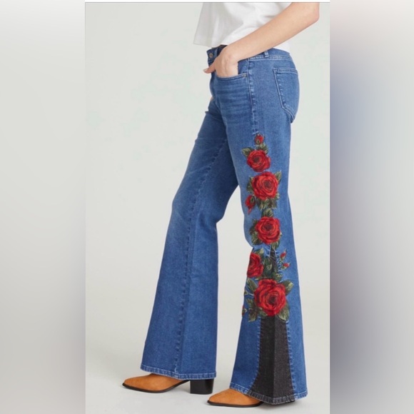 Free People x Driftwood Fab Farrah Midnight Rose Wide Leg Jeans NWT Size 27 - Picture 3 of 3